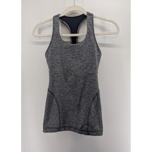 Lululemon Power Y Tank Top Heathered Black‎ Grey Space Dye Built-in Bra Size 4